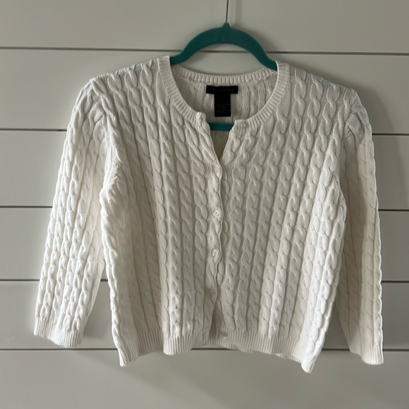 The Limited Sweaters - The limited size large 100% cotton white cable knit shrunken sweater